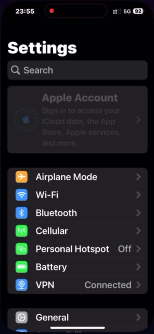 Settings opens — Sign in to your Apple Account