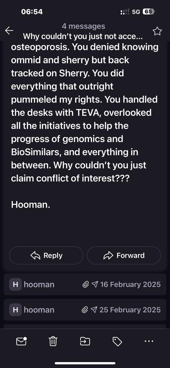 The same email. He wrote that Hoghooghi backtracked on Sherry.