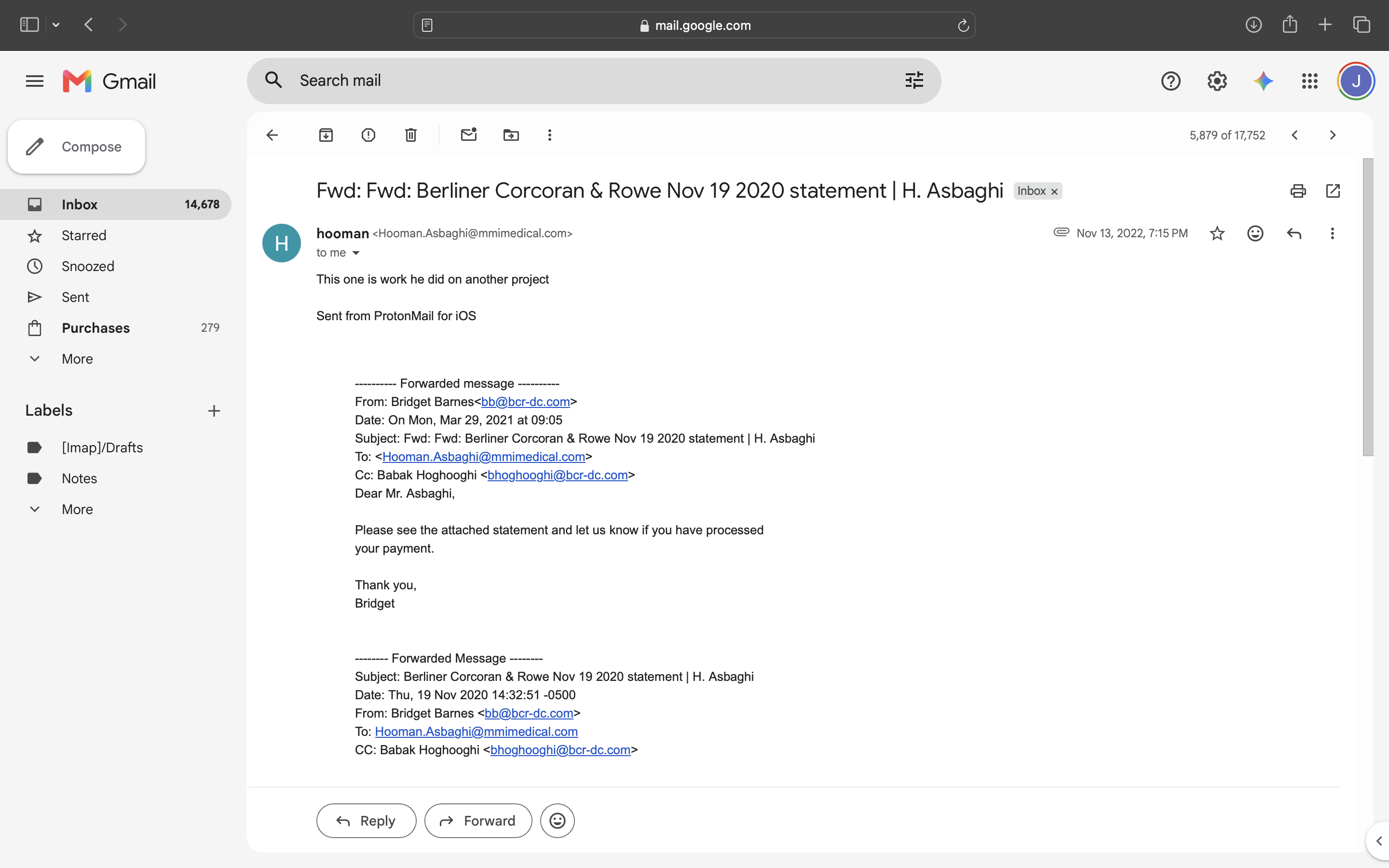 Bridget Barnes sent the statement on 19 November 2020.