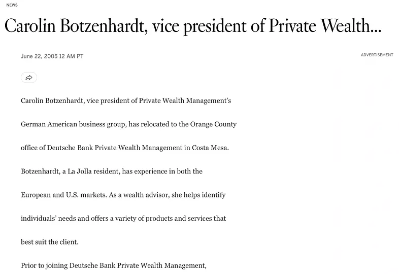Daily Pilot / Los Angeles Times — VP, Deutsche Bank PWM, Costa Mesa