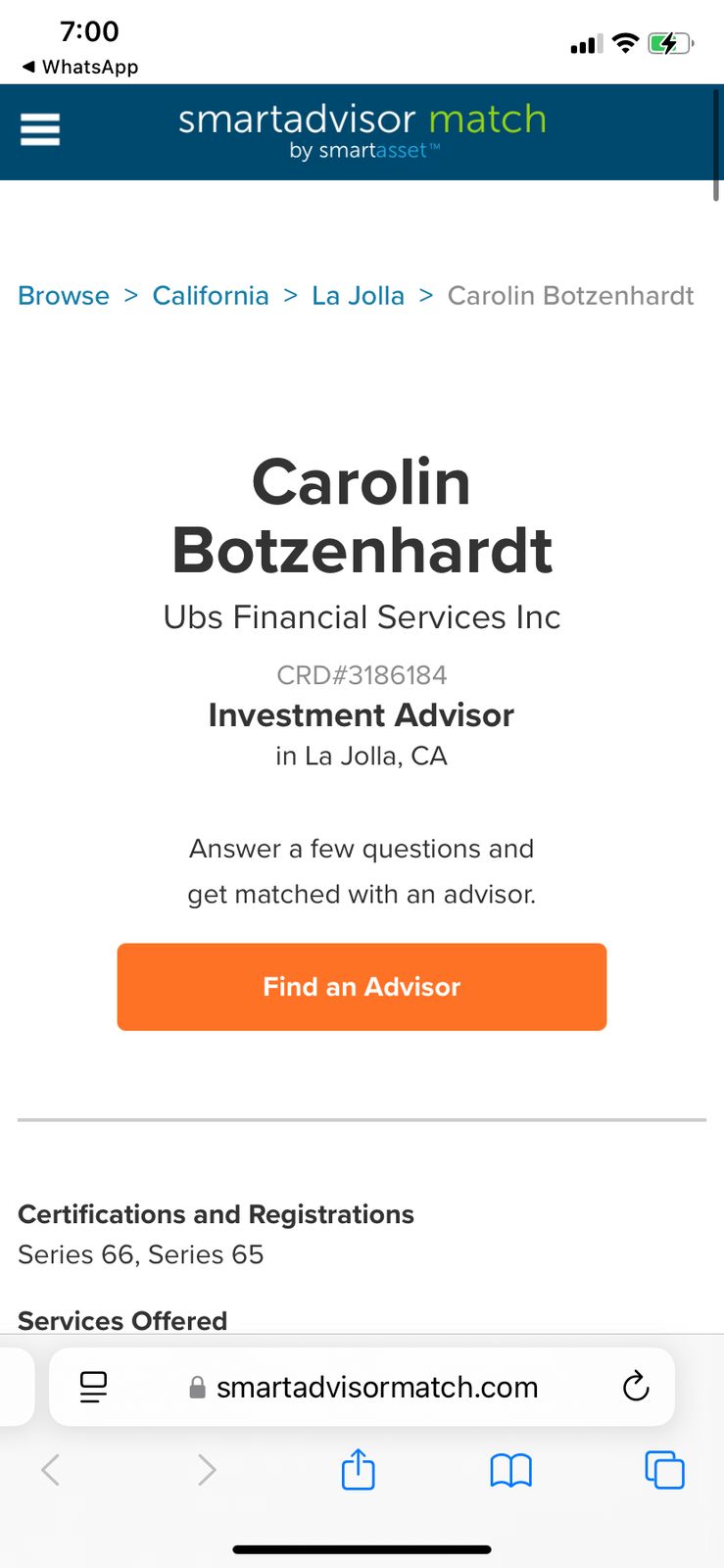 SmartAdvisorMatch — CRD#3186184, Series 65/66, UBS La Jolla