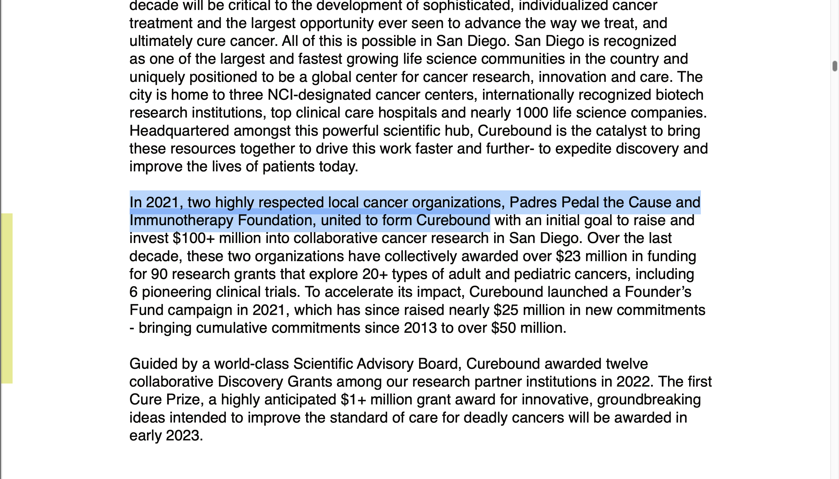 2021 — Padres Pedal the Cause and Immunotherapy Foundation united to form Curebound