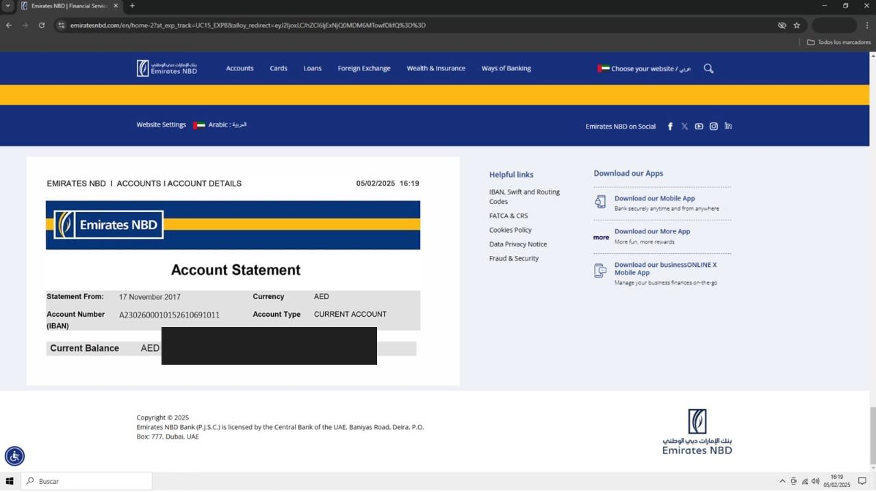 Investigator still — Emirates NBD, very large balance covered