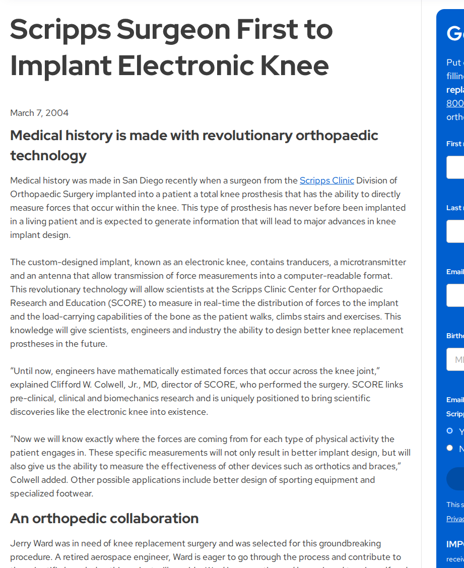 SCORE e-knee — Jerry Ward, coil-activated, Scripps Green