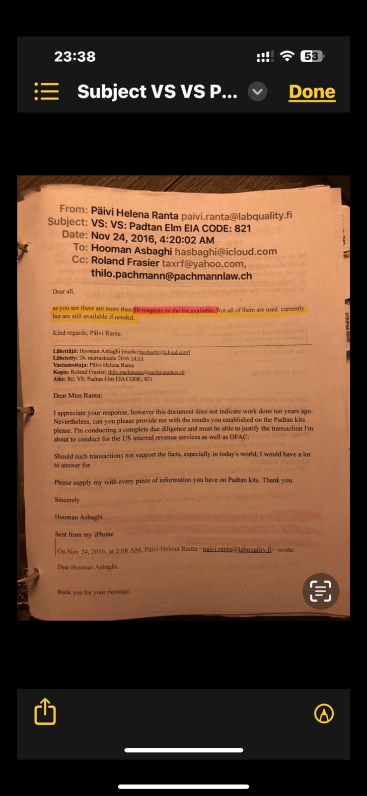 Labquality email — Padtan Elm EIA CODE 821