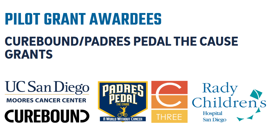 Moores Pilot Grant Awardees — first heading is Curebound/Padres Pedal the Cause Grants