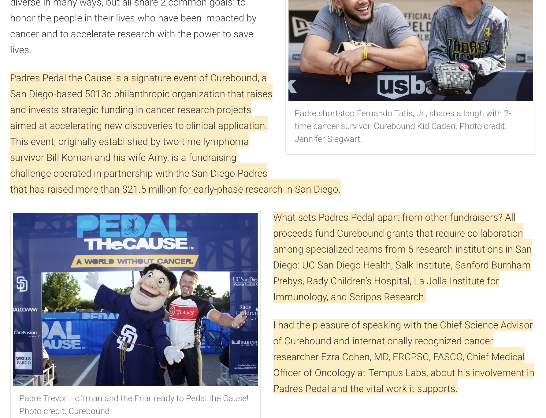 Padres Pedal the Cause — all proceeds fund Curebound grants at six San Diego institutions, including Scripps Research