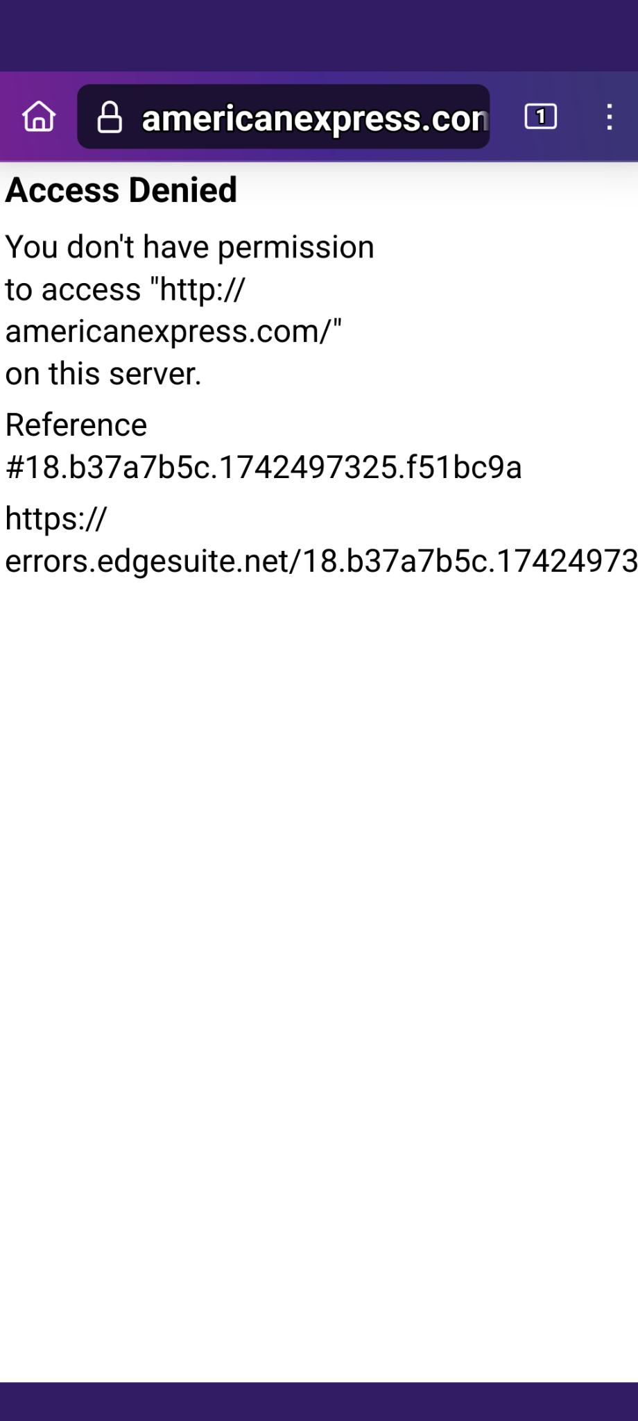 American Express — Access Denied, HTTP-only warning, re-auth mail offline