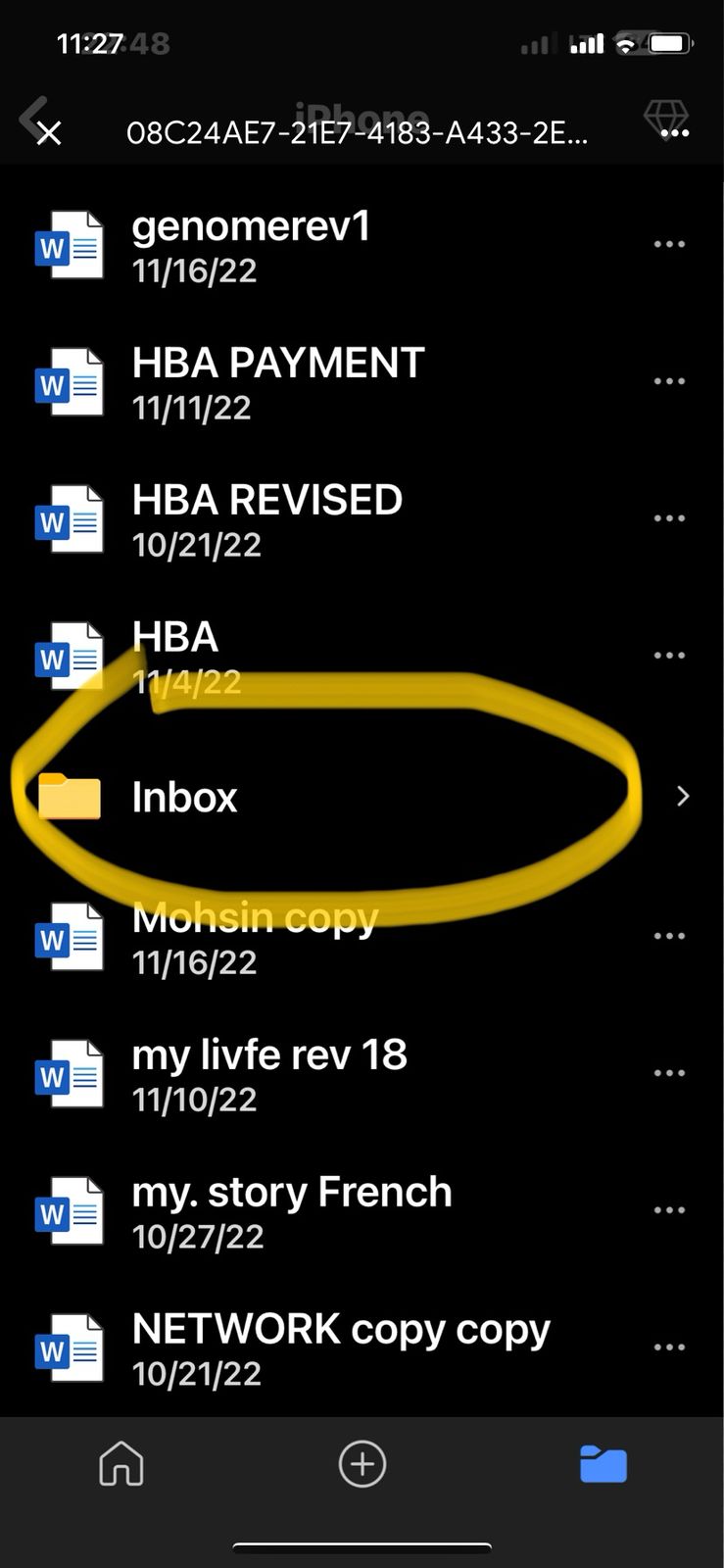 Inbox — yellow oval on the original