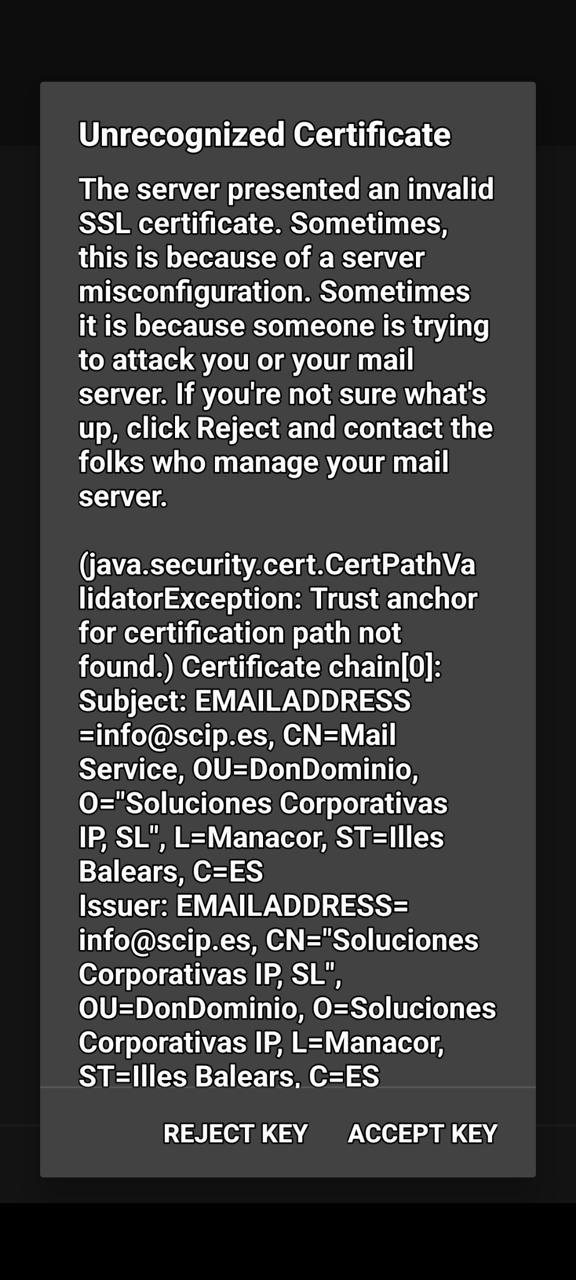 Mail — Unrecognized Certificate, DonDominio / Soluciones Corporativas IP