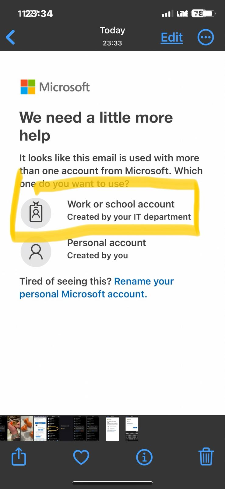 Microsoft — Work or school account, Created by your IT department