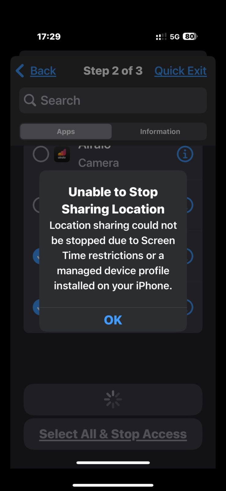 Arlo — Unable to Stop Sharing Location, Screen Time or a managed profile