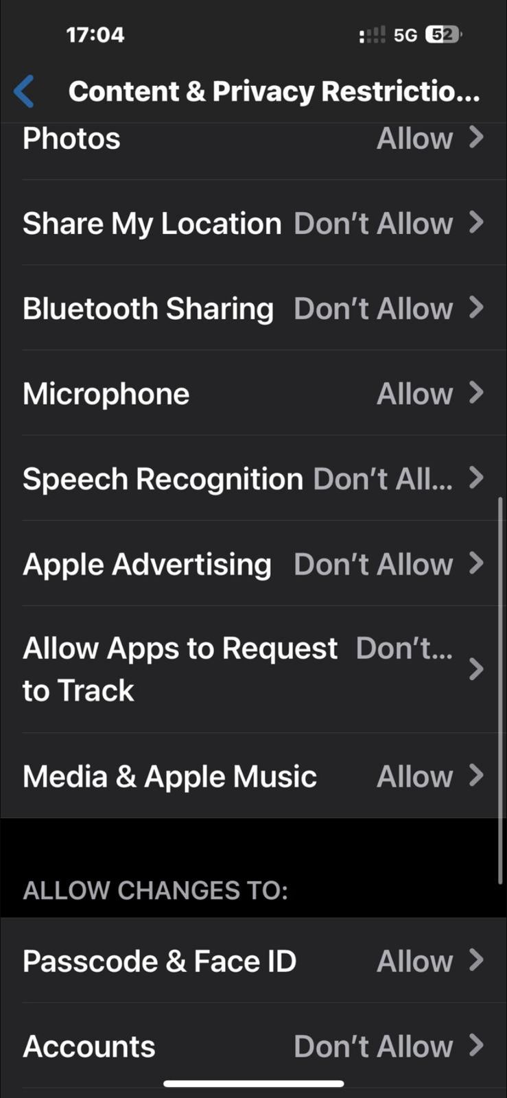 Share My Location / Bluetooth — Don’t Allow