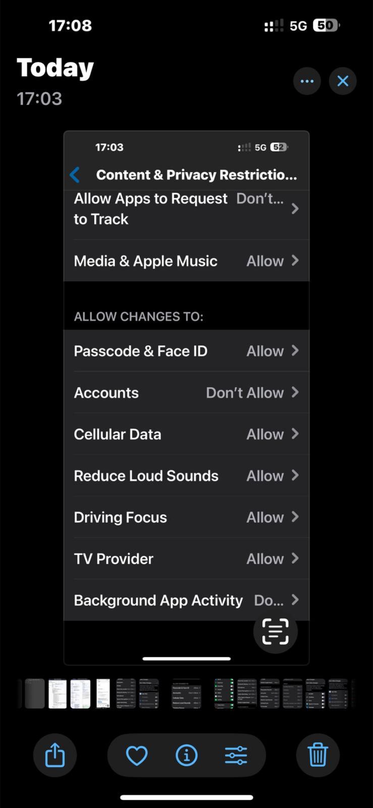 Photos recents — the 17:03 screenshot
