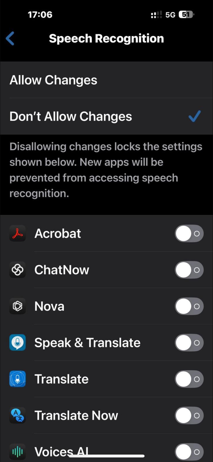 Speech Recognition — Don’t Allow Changes