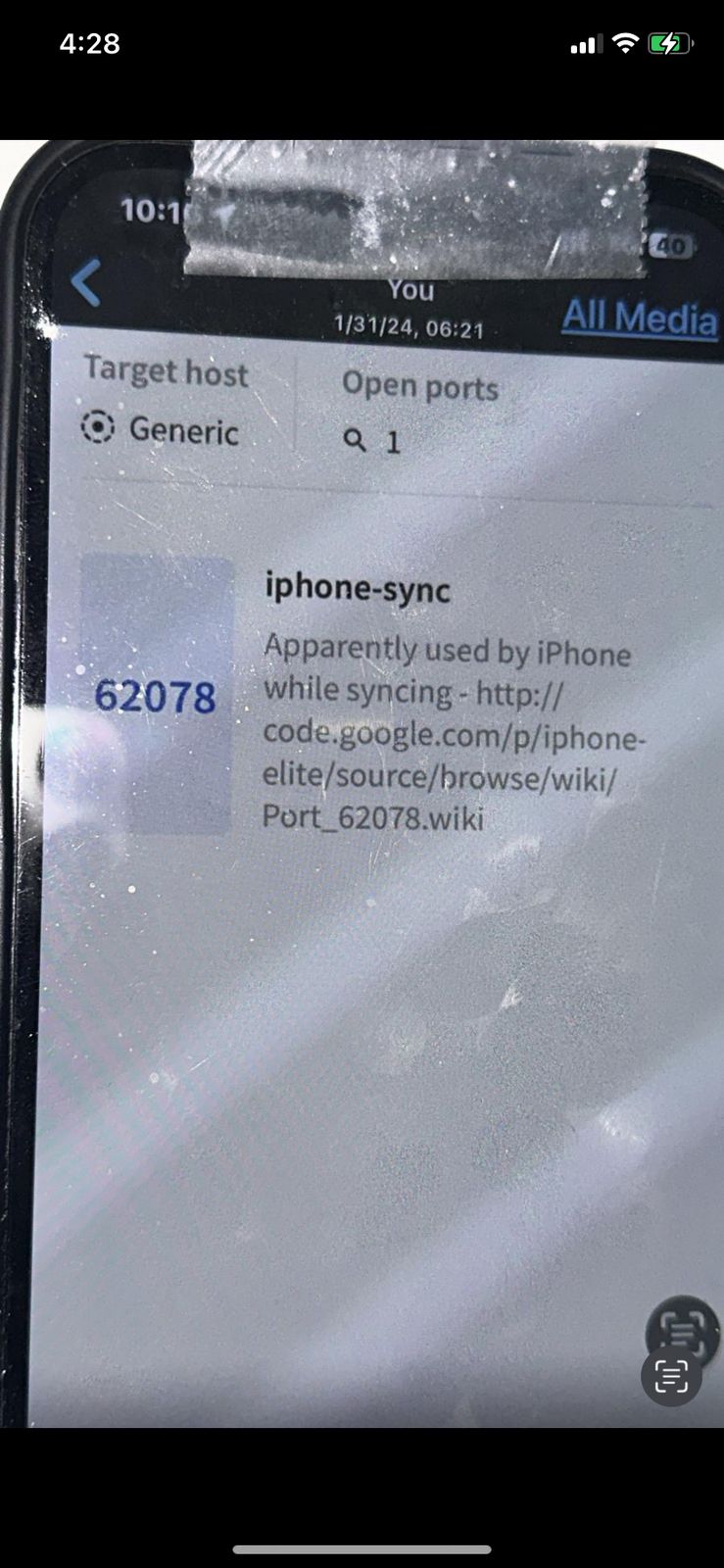 Network scan still — open port 62078, iphone-sync