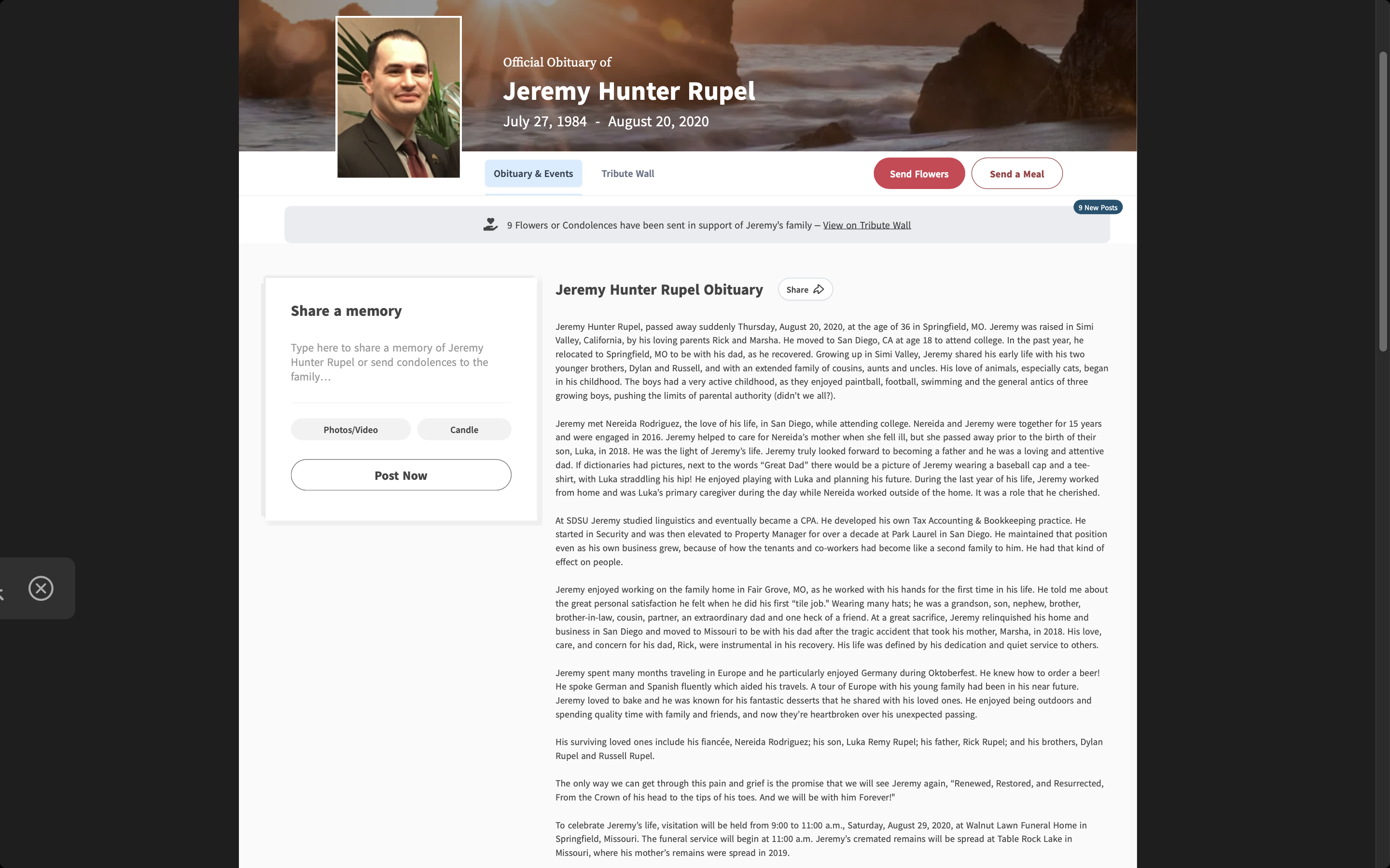 Jeremy Hunter Rupel — 27 Jul 1984 – 20 Aug 2020