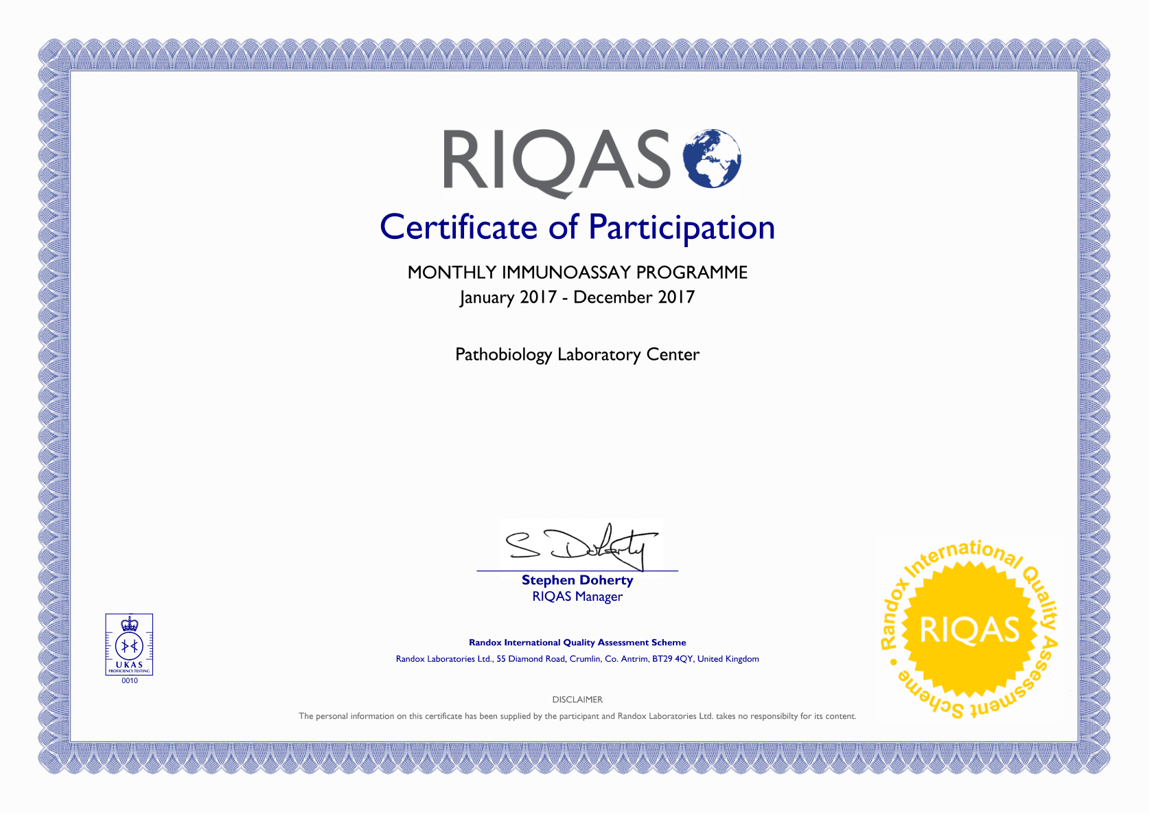 RIQAS — Monthly Immunoassay Programme 2017