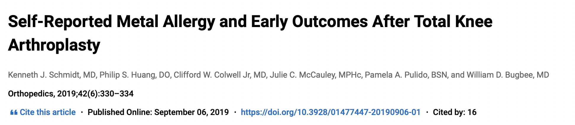 Schmidt and Colwell — metal allergy after TKA, not a smart implant