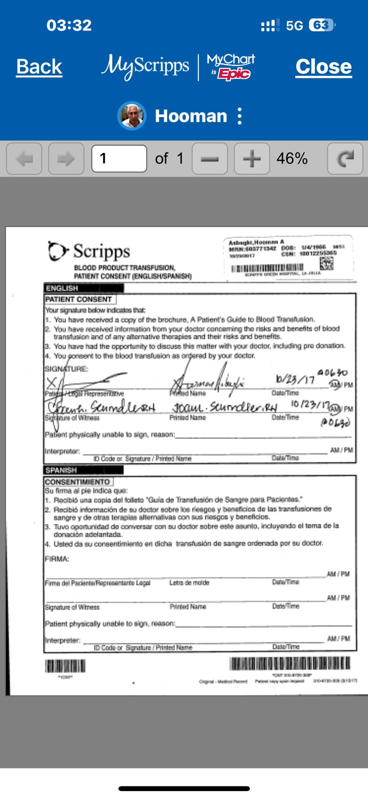 Blood Product Transfusion Patient Consent — clocks 9:06:30 / 9:06:36 AM