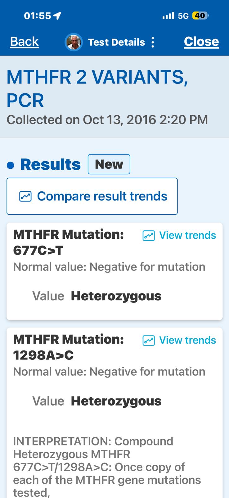 Test Details — MTHFR 2 VARIANTS, PCR, 13 Oct 2016 2:20 PM. Mutation 677C>T Heterozygous