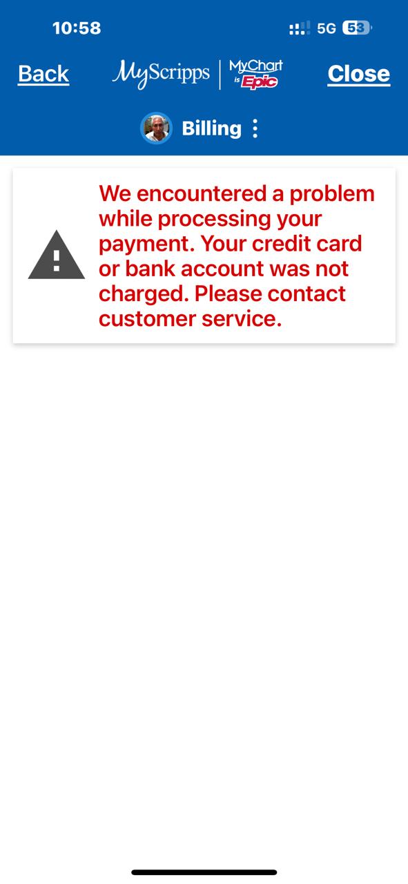 Billing — payment was not processed