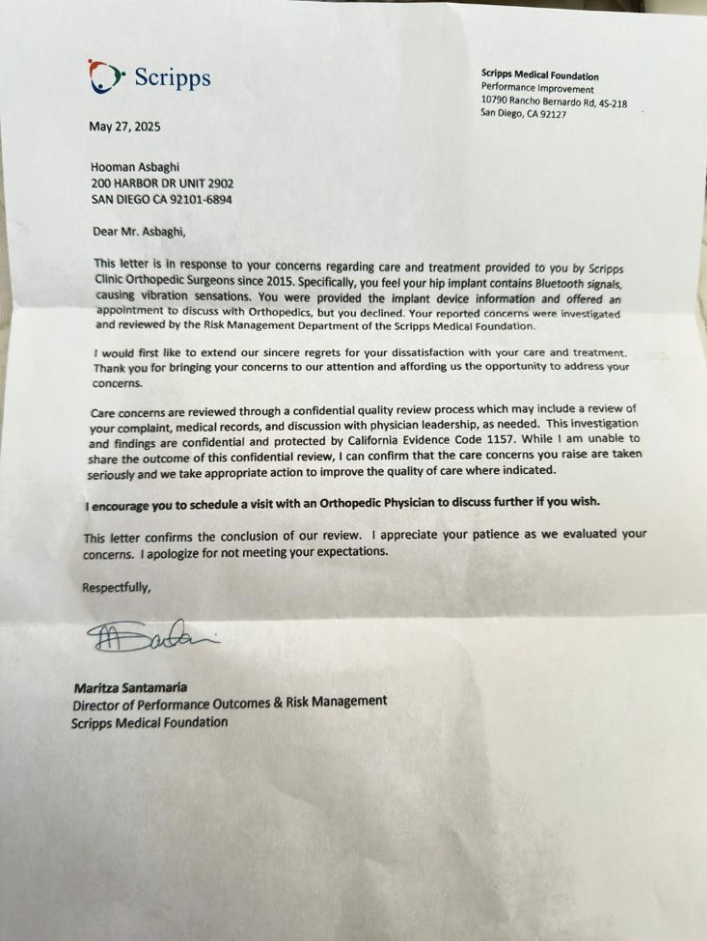 Scripps Risk Management letter (Santamaria)