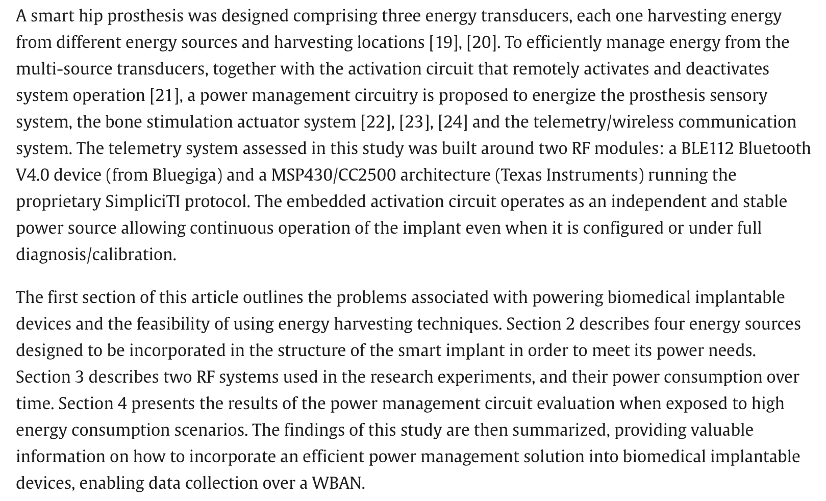 Same paper — telemetry built around BLE112 and MSP430/CC2500. Remote activation circuit.