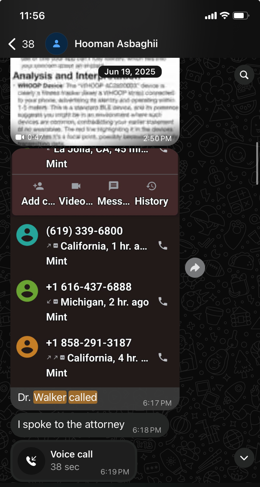 WhatsApp: Dr. Walker called — no recording of that call